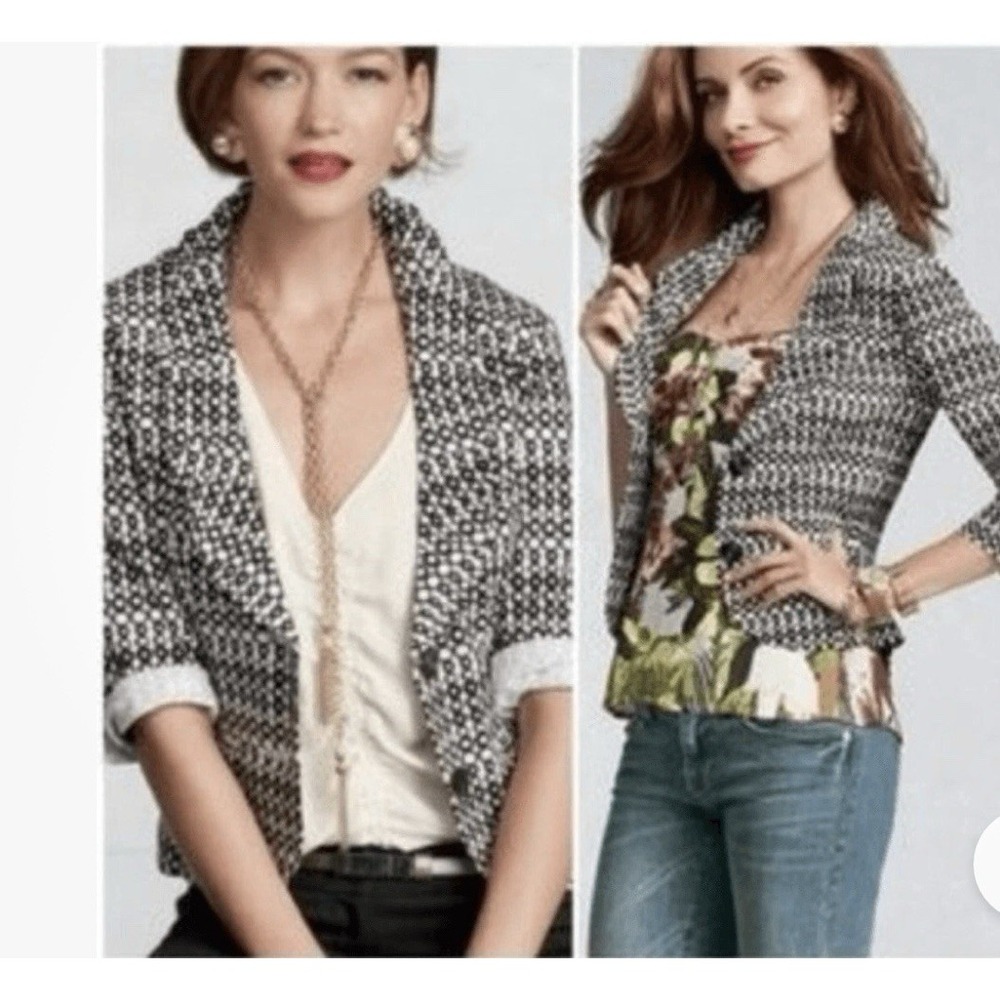 Cabi Du Jour Jacket Cropped 3/4 Sleeves Womens Sz 6 Black Collar Two Button 298‎